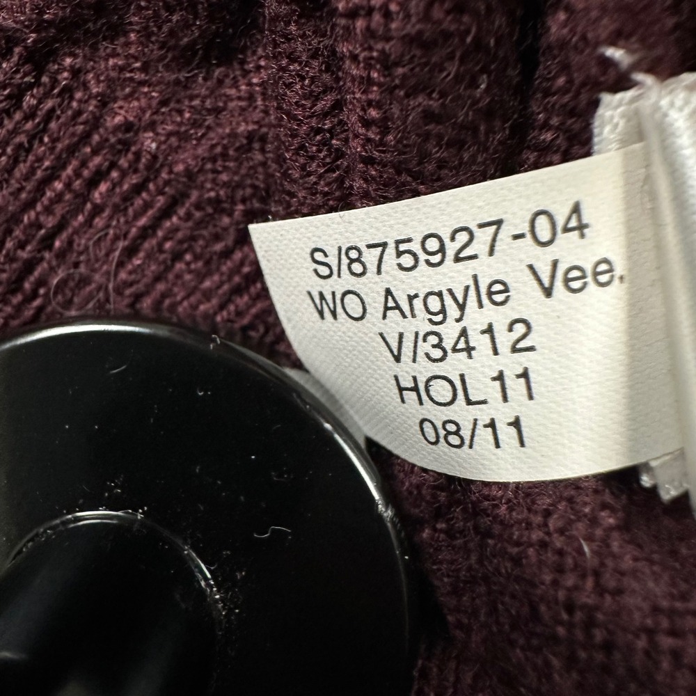 Banana Republic Sweater Mens L Burgundy Argyle Extra Fine Merino Wool V-Neck - Picture 6 of 14